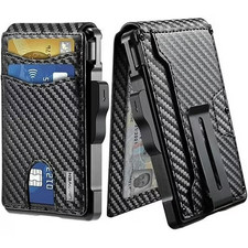 Men's Slim PopUp Bifold Carbon Fiber Wallet, RFID Blocking, Money Clip, Men Gift picture