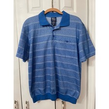 VTG John Blair Mens Blue Striped Short Sleeve Polo Shirt Banded Hem Medium picture
