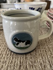 Vintage Finnish Stoneware W/Holstein Cow Illustration Coffee Cup Salt Glazed picture