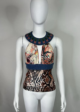 Vtg Roberto Cavalli Just Cavalli Patchwork Print Cutout Top IT 40 picture