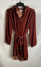 Bella Dahl Women's Rust Ribbed Silk Blend Belted Mini Dress Sz XS NWT picture