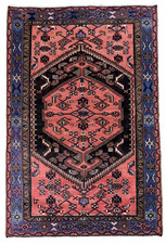 Vintage Zanjan 4x8 Tribal Geometric Hand Knotted Wool Area Rug Black Coral Boho picture