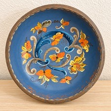 Vintage Rosemaling Wood Bowl Nordic Scandinavian Norwegian Decorative Folk Art picture