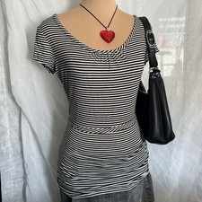 vintage y2k grunge black striped tie back fitted top picture