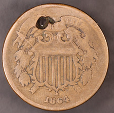 1864  2 CENT PIECE|  FROM AN ORIGINAL COLLECTION | HOLE | LOT BB-342 picture