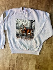 Vintage 90s Jerzees Deer Buck Nature Graphic Crewneck Sweatshirt Ash Grey picture