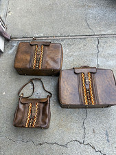 Vintage Presto 3 Piece Brown Luggage Set Tapestry Suitcases Shoulder Bag Retro picture