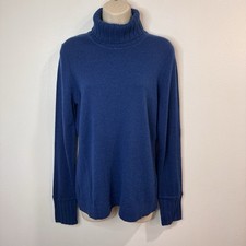 NWT Kinross 100% Cashmere Sweater L Turtleneck $311 Teal Blue Soft Knit Ribbed picture