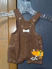 Vintage carter’s Cotton Canvas Overall One-Piece Romper, Brown Dog Embroidered, picture