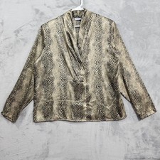 NEW Vintage Impressions Of California Top Womens 16 Beige Gold Snake Print Satin picture