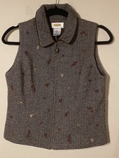 Talbots Petites Brown Herringbone Full Zip Collared Lined Vest Embroidered picture