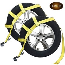 2pack Car Basket Straps Adjustable Tow Dolly Wheel Net Tire Flat Hooks C15 picture