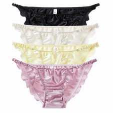 4 Pairs/lot 100% Pure Silk Women's String Bikini Panties Size M L Xl 2xl Briefs picture