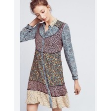 Maeve Anthropologie Size 6 Teya Peasant Patchwork Shirt Dress Cottagecore NWOT picture