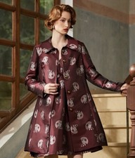 ModCloth Brocade Victorian Cats Coat Feline Floral Purple Red NEW Size Large picture