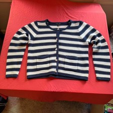 Saks Fifth Avenue Navy and white striped cardigan with pockets- Size Large picture