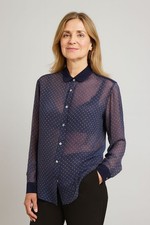 Paul Smith Womens Sheer Blue collared Blouse size Large Gold polka dot Party picture