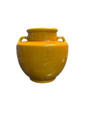 Vintage Awaji Pottery Art Deco Atomic Yellow Glazed Vase With Handles picture
