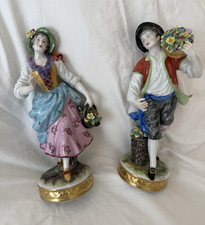 Antique Volkstedt Porcelain Hand Painted “Flower Sellers” Figurines  picture