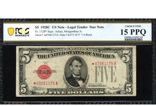 Series 1928C $5 Star Note PCGS Banknote Grading 15 PPQ (currency money) picture