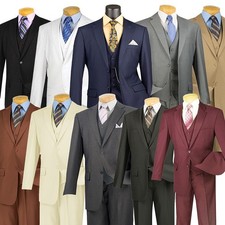 Vinci Men's Regular Fit 3-Piece Solid Color Suit picture