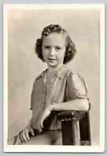 Vintage 1940s Photo Pretty Girl Striped Blouse Pin Curls Stylish Studio Portrait picture