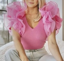 Pink Puff Sleeve Top SIZE SMALL picture