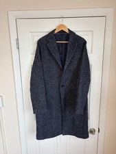 J. Crew Men's Blue Herringbone Wool Overcoat, Notch Lapel Topcoat — Size 38 picture