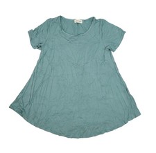 LARACE Shirt Womens Large Green Short Sleeve Swing Tunic Top Rayon Stretch picture
