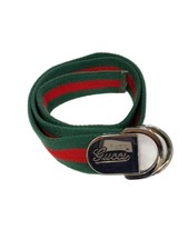 Old GUCCI Logos Web Stripe Belt Green Red Silver Canvas Italy Authentic picture