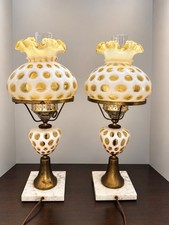 Pair Fenton Honeysuckle Opalescent Coin Dot 19.5