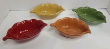 Princess House Exclusive Pavillion Set of 4 Ceramic Leaf Dishes Bowls 6.5