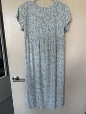 VTG Cottagecore Dainty Floral Pleated Midi Dress Blue Prairie Coquette Smocked 6 picture