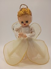 Tulle Angel Hand Painted Stockinette Face Hand Stitched Diamond Eyes Tree Topper picture