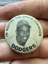 Gorgeous Vintage 1947 Jackie Robinson “I’m Rooting for Jackie Rookie Pinback Pin picture