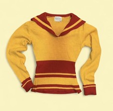 Authentic 1950s Kandel Yellow/Red Striped Knit Acrylic V-Neck Pullover Sweater picture