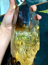 7.6LB Top rare Natural Citrine smoky Quartz Crystal mineral Specimen Decor+stand picture