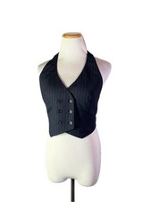 Y2K BCBG Max Azria Size 2? Striped Wool Vest Tie Waist Halter Neck picture