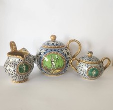 MENGARONI, M.A.P. Vintage Italian Ceramic Teapot, Sugar and Creamer - 5 Pieces picture
