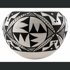 Acoma Black/White Geometric Pottery Vase Hand Painted Signed Marie Torivio picture