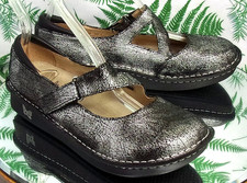 ALEGRIA JILL OYNX CRACKLE LEATHER MARY JANES SLIP ONS SHOES US WOMENS SZ 7 EU 37 picture