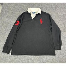 Vintage Polo Ralph Lauren Rugby Shirt Mens XL Black Big Pony Long Sleeve #3 Sewn picture