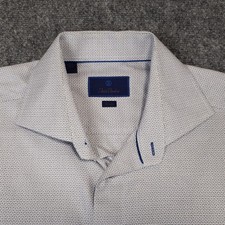 David Donahue Dress Shirt Men 17.5 34/35 Trim Blue Gray Geometric Spread Collar picture