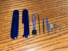 New Victorinox 91mm PLUS HANDLE / SCALE 9 Piece KIT in Trans Sapphire Blue picture
