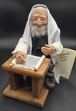 DEBBIE McINTYRE Artist Doll Handmade Jewish Rabbi With Tallit & Scroll 11”h  picture