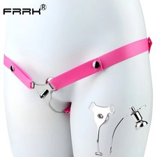 FRRK Metal Negative Male Chastity Cage Belt Device With Plug Restraint for Man picture