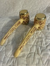 VTG Mid-Century Novelty Faux Bone/Staghorn Pipe Salt n Pepper Shakers picture
