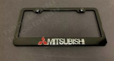 1x MITSUBISHI 3D Emblem BLACK Stainless License Plate Frame RUST FREE + ScrewCap picture