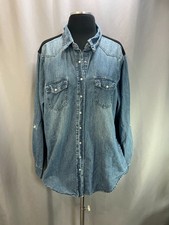 Highway jeans Western Denim Shirt Womens 2X Blue Cotton Two Front Flap Pockets picture