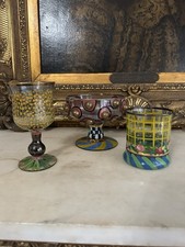 Vintage Mackenzie Childs Retired Set Of 3 Mismatched Glasses 1990s  picture